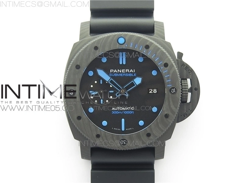 PAM1616 Carbotech 47mm VSF Best Edition Black Dial Blue Markers on Rubber Strap P.9010 Clone